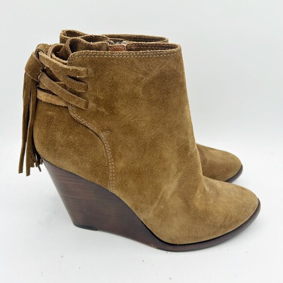 Frye Cece Tassel Wedge Bootie Suede Boots Western Size 7.5 Women's - Picture 1 of 5